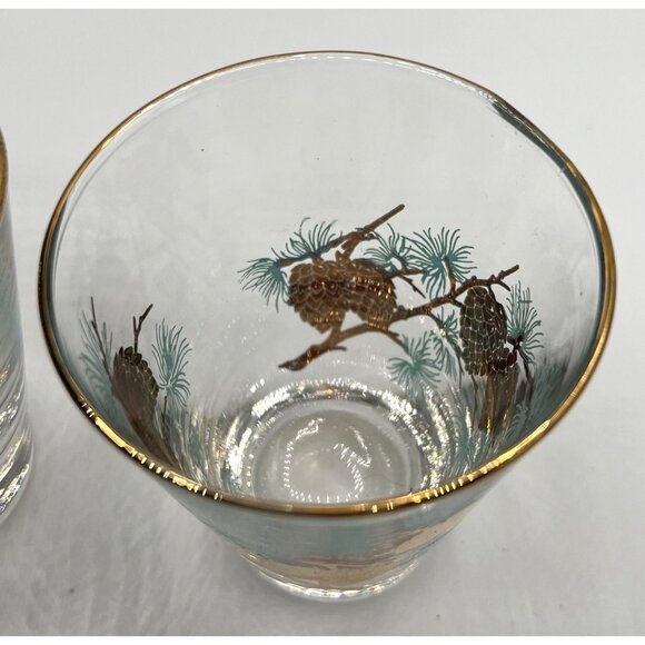David Douglas "Pinecone" Old Fashioned Glasses Set of 2 Gold Aqua Vintage Libbey - Picture 4 of 14